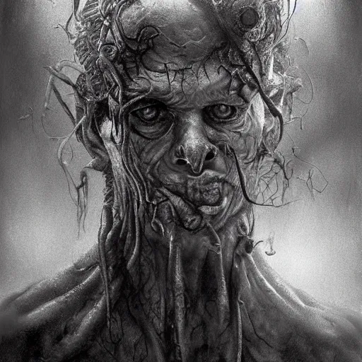 Image similar to Evil Lovecraftian Human, Photorealistic, by stephen gammell, by stephen gammell, detailed, centered, digital painting, artstation, concept art, donato giancola, WLOP, Boris Vallejo, Breathtaking, 8k resolution, extremely detailed, beautiful, establishing shot, artistic, hyperrealistic, beautiful face, octane render, cinematic lighting, dramatic lighting, masterpiece, Photography, Realistic, Horror, Horror, Ominous