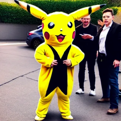 Image similar to elon musk wearing a pikachu costume