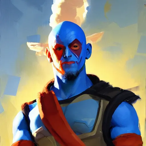 Image similar to greg manchess portrait painting of yondu udonta as overwatch character, medium shot, asymmetrical, profile picture, organic painting, sunny day, matte painting, bold shapes, hard edges, street art, trending on artstation, by huang guangjian and gil elvgren and sachin teng