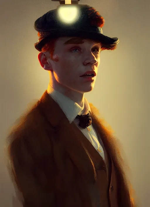 Prompt: portrait of archie andrews, freckles, curly peaky blinders hair, intricate, elegant, glowing lights, highly detailed, digital painting, artstation, concept art, smooth, sharp focus, illustration, art by wlop, mars ravelo and greg rutkowski