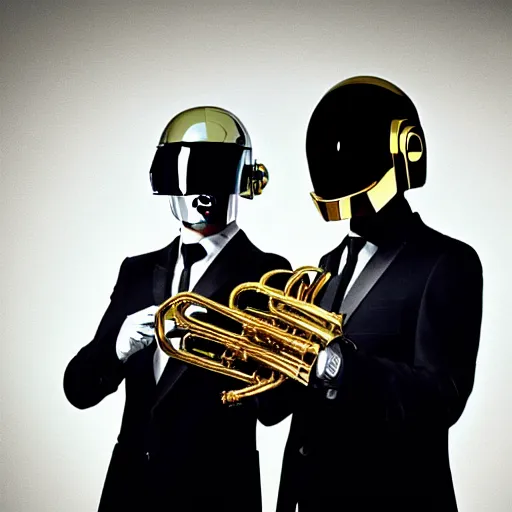 Prompt: Daft Punk playing trumpet