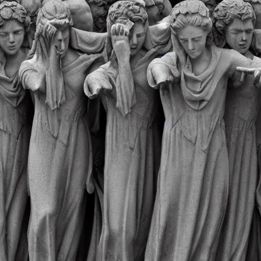 Prompt: close up of the weeping angels, cinematographic shot,