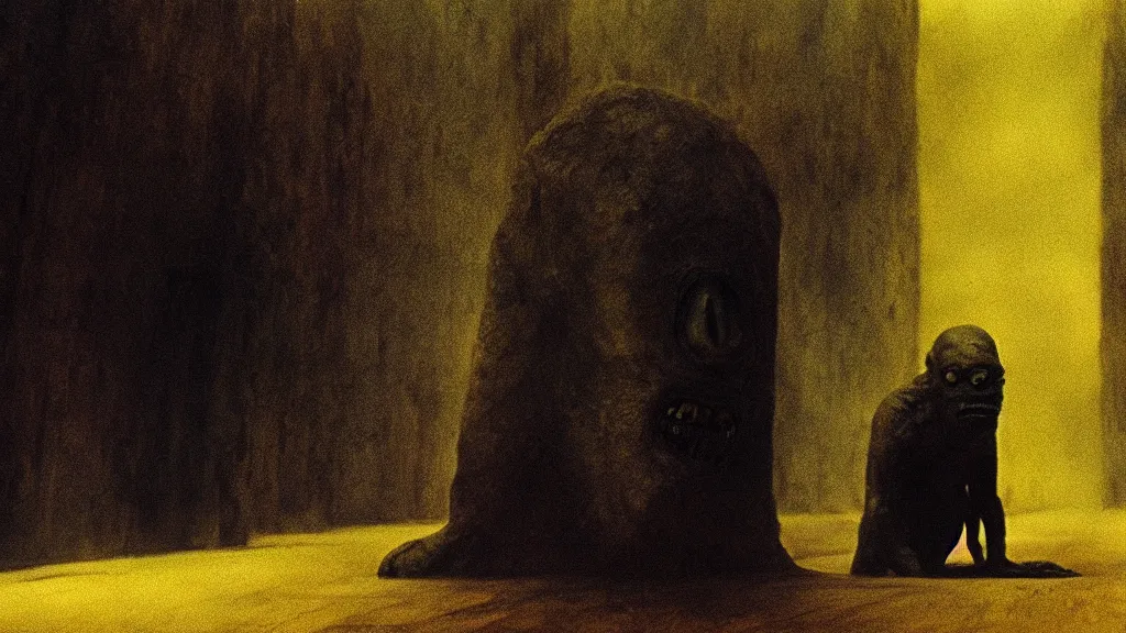 Image similar to the creature from the black city, film still from the movie directed by denis villeneuve and david cronenberg with art direction by salvador dali and zdzisław beksinski, wide lens