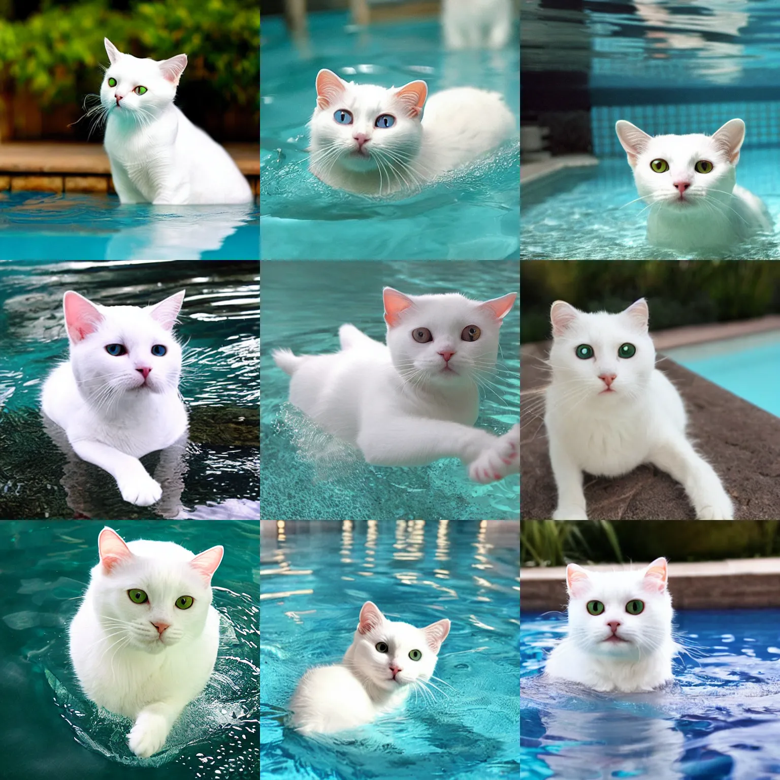 Prompt: a very cute white cat is swimming