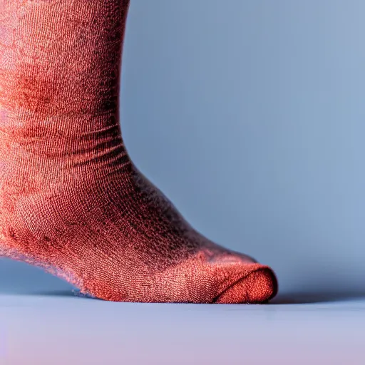 Prompt: commercial shot of the dusty sock you found behind your couch, dramatic beautiful lighting, 8k photgraphy, 50mm f1.8, macro