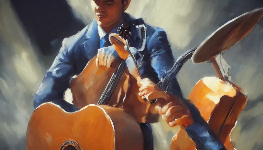 Image similar to mariachi, cinematic shot, concept art oil painting by jama jurabaev, extremely detailed, brush hard, artstation, high quality, brush stroke