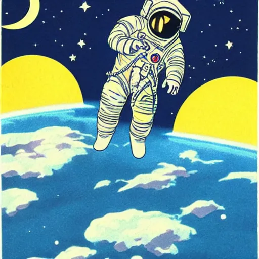 Image similar to astronaut floating in space, Vintage Magazine Illustration