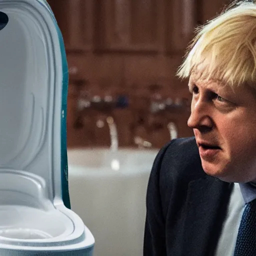 Image similar to movie scene of boris johnson as a urinal, photorealistic, 8 k