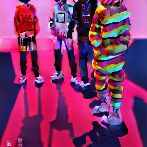 Image similar to bingo bango abstract hoodie on a set of twin ninja hypebeasts, by ilya kuvshinov and james jean and hiroya oku and gilleard james, artstation trending, 8 k, 3 d render, photorealistic, volumetric lighting caustics, pink