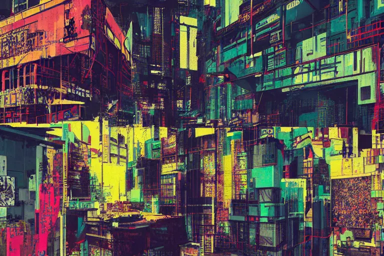 Prompt: architecture collage by atelier olschinsky, cyberpunk, (high contrast), ((oversaturated)), grafitti paint