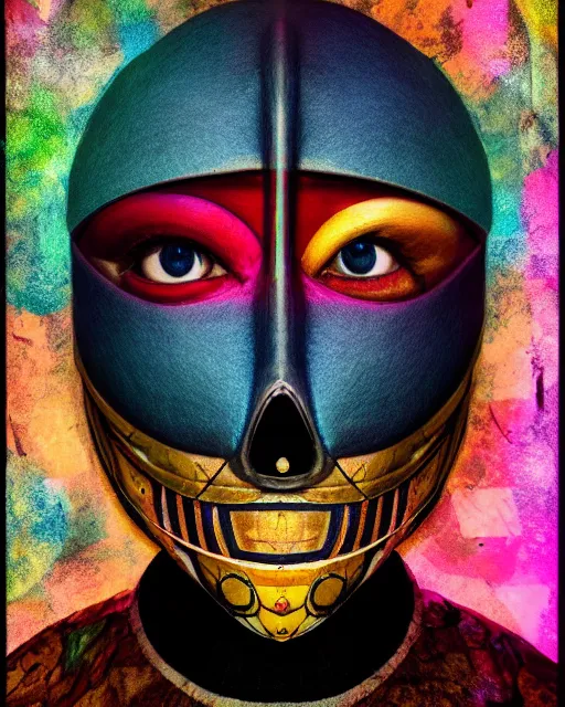 Image similar to behind the mask, mixed media, a brutalist designed, vivid colours, cryptic, mystical, royal, pop surrealism, pop art, atmospheric, trending on artstation. 8 k, high quality, masterpiece.