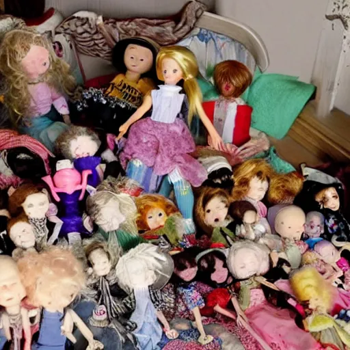 Image similar to haunted hoarder's house filled with dolls, best of craigslist, 4 k,