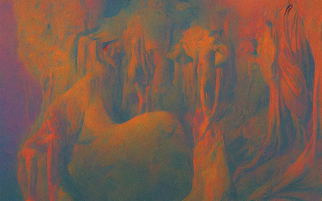 Prompt: colorized movie still from Metropolis, oil painting by zdzisław beksiński, iridescent color palette chromatic aberration