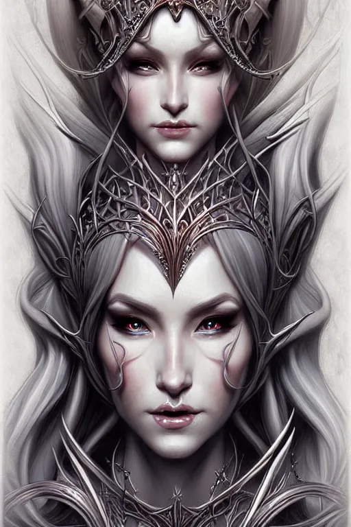 Image similar to digital art, centered elven queen, crown ,intricate, veins, by James Jean and by artgerm , ultradetailed, charachter design, concept art, trending on artstation,