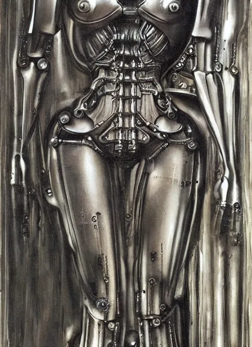 Prompt: a mechanical woman, by h. r. giger, masterpiece, sharp focus