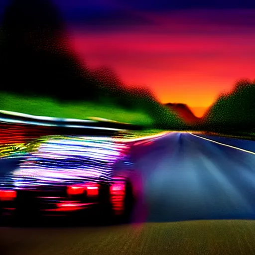 Image similar to a car drifting Toyota JZX100 in middle of road, gunma prefecture, city sunset, cinematic color, photorealistic, highly detailed, bokeh