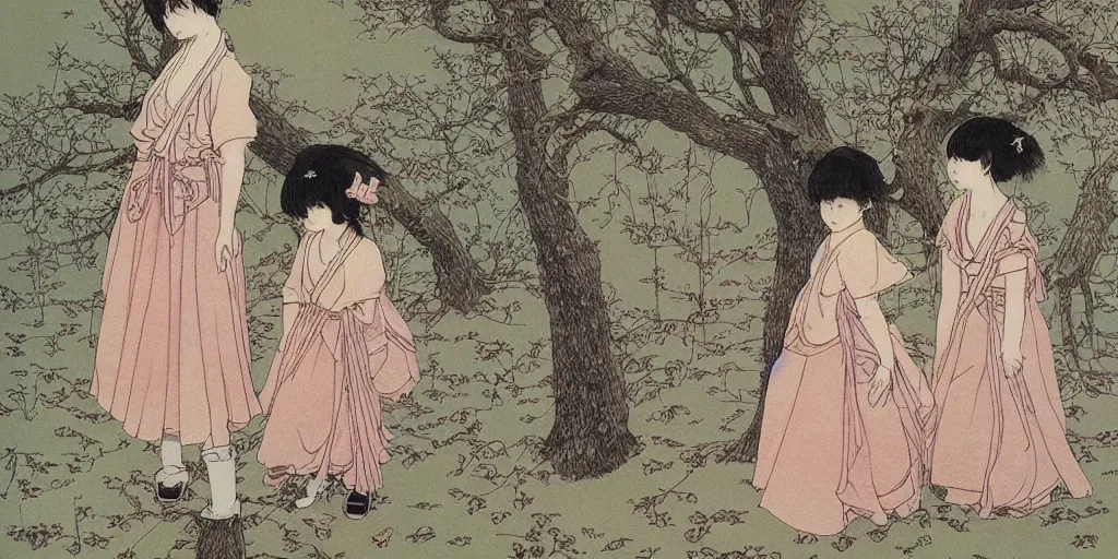 Image similar to a beautiful illustration oftwo girls in jk standing in the playground ， by takato yamamoto