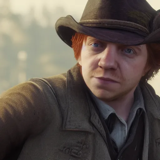 Image similar to Film still of Rupert Grint, from Red Dead Redemption 2 (2018 video game)