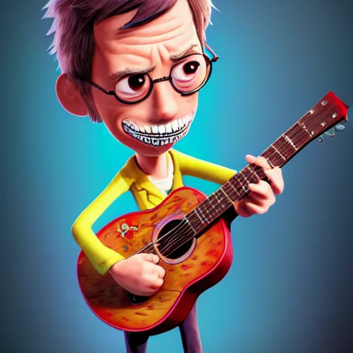 Prompt: an epic chibi comic book style portrait painting of a hugh laurie playing a guitar, character design by mark ryden and pixar and hayao miyazaki, unreal 5, daz, hyperrealistic, octane render, cosplay, dynamic lighting, intricate detail, harvest fall vibrancy, cinematic