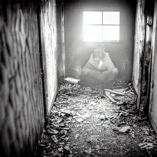 Image similar to high quality photo of a human like monster in the hallway of an old abandoned victorion house