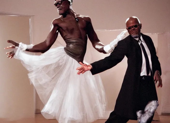 Image similar to Samuel L. Jackson as a ballerina, dancing elegantly