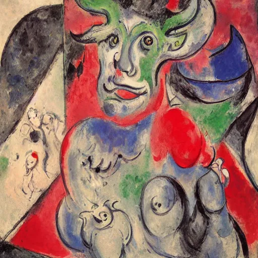 Prompt: Chagall, portrait of a demon, Cecily Brown