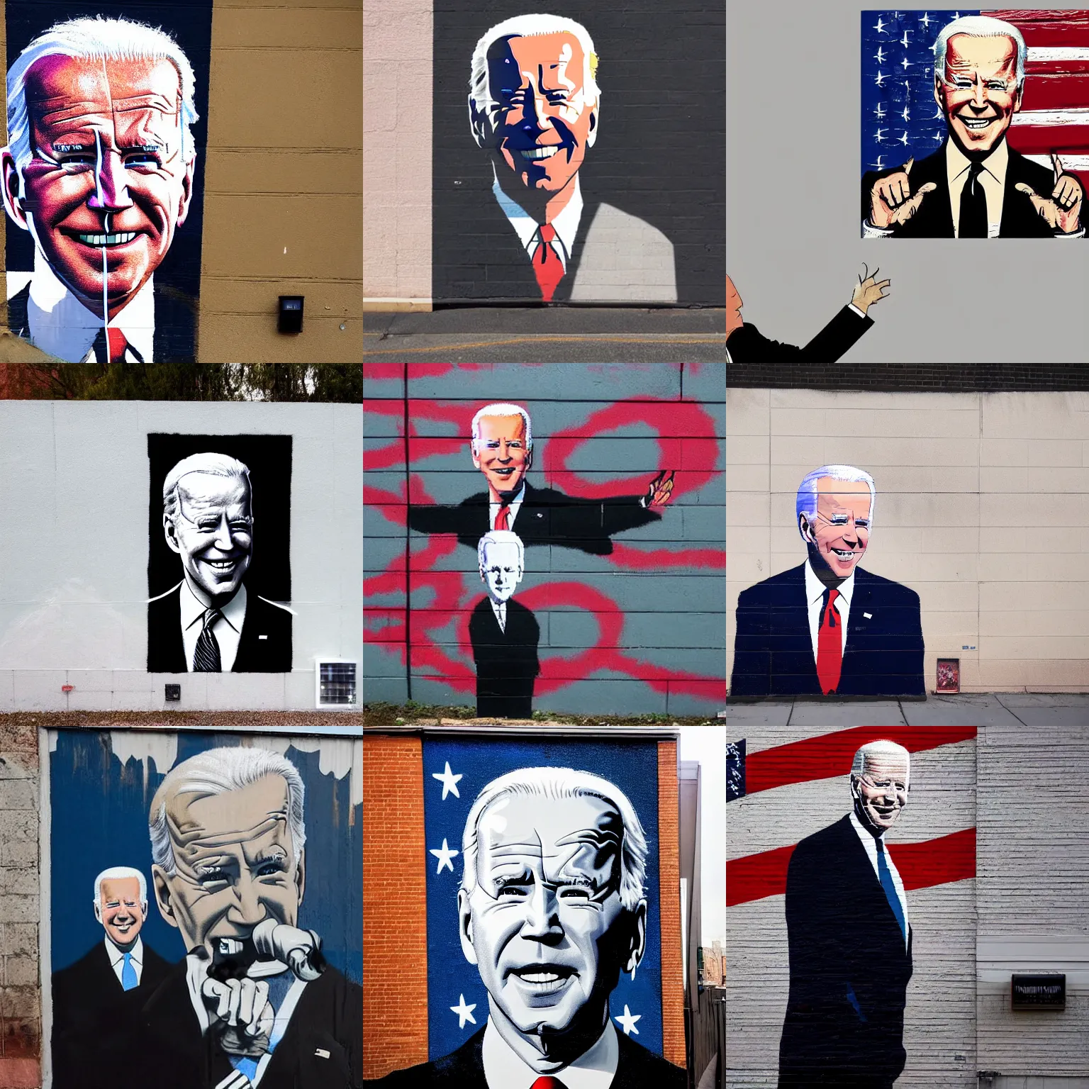 Prompt: a mural of joe biden in the style of banksy