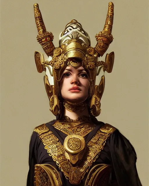 Prompt: portrait of an ancient greek character in intricate ornate armor with an ivory mask, by ilya kuvshinov, by thomas lawrence, by bayard wu, trending on artstation, masterpiece