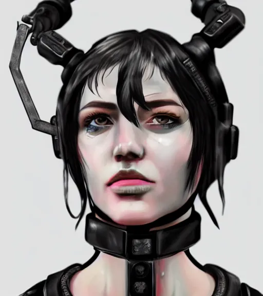 Image similar to detailed realistic female character cyberpunk wearing thick steel collar around neck, realistic, art, beautiful, 4K, collar, choker, collar around neck, punk, artstation, detailed, female, woman, choker, cyberpunk, neon, punk, collar, choker, collar around neck, thick collar, tight around neck, punk, choker