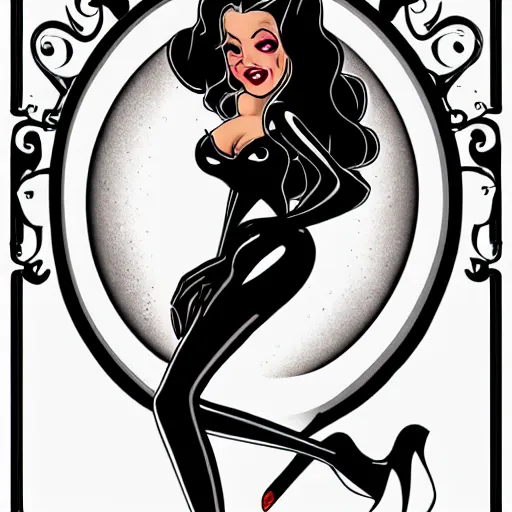 Image similar to gothic jessica rabbit in the style of a vintage pin-up