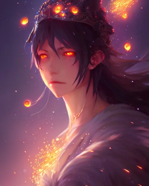 Prompt: goddess of the night surrounded by fireflies, final fantasy, cushart krenz, very detailed, realistic face, detailed face, matte, tonemapping, perfection, 4 k