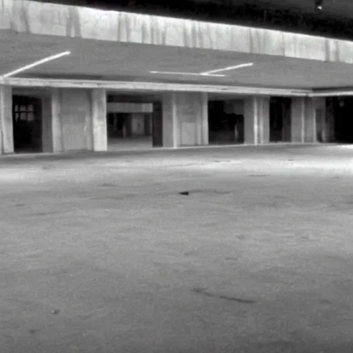Prompt: vhs found footage of an abandoned empty mall made out of cement, 3 5 mm, photography, liminal space, the backrooms, scp, stalker, surveillance camera