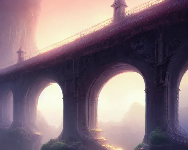 Image similar to bridge between the worlds, magnificent, close up, details, sharp focus, elegant, highly detailed, illustration, intricate, beautiful, Trending artstation, pixiv, digital Art, by Jordan Grimmer and greg rutkowski, WLOP, Studio Ghibli,