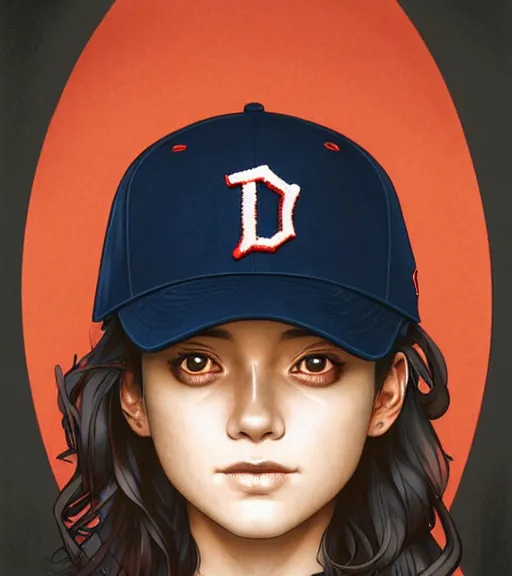 Image similar to symmetry ( clementine from the walking dead wearing her iconic baseball ( letter d ) hat portrait ) ultra detailed, intricate, anime, dynamic lighting, digital art, digital painting, art station, wlop, sharp focus, illustration, art by artgerm and greg rutkowski and alphonse mucha