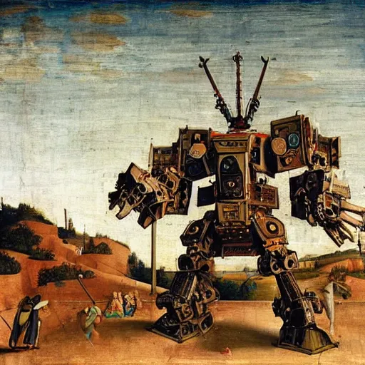 Prompt: a giant mech with a sword, renaissance art