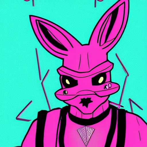 Image similar to cyberpunk pink easter bunny as the leader of a futuristic communist nation, cybernetics, sharp lines, digital, artstation, colored in