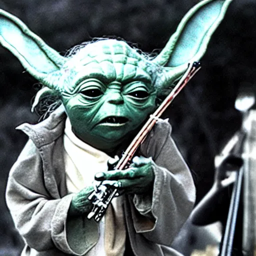 Image similar to yoda performing at woodstock