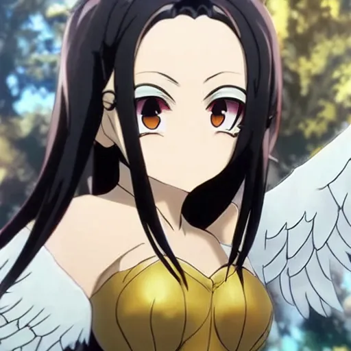 Image similar to anime albedo from overlord, overlord anime tv series, with long black hair and angel wings