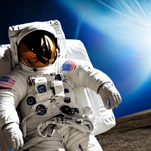 Image similar to an astronaut lounging in the beach, dramatic lighting, cinematic, extremly high detail, photorealistic, cinematic lighting, nasa footage