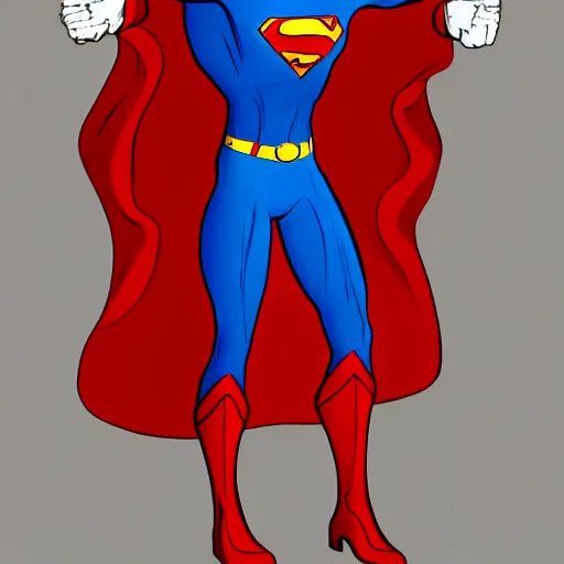 Prompt: superman as a very old man, sagging, wrinkled, white haired, skinny arms and legs, in the style of wayne boring and joe shuster, high detail, 8 k resolution, trending on artstation, trending on deviantart - c 1 0