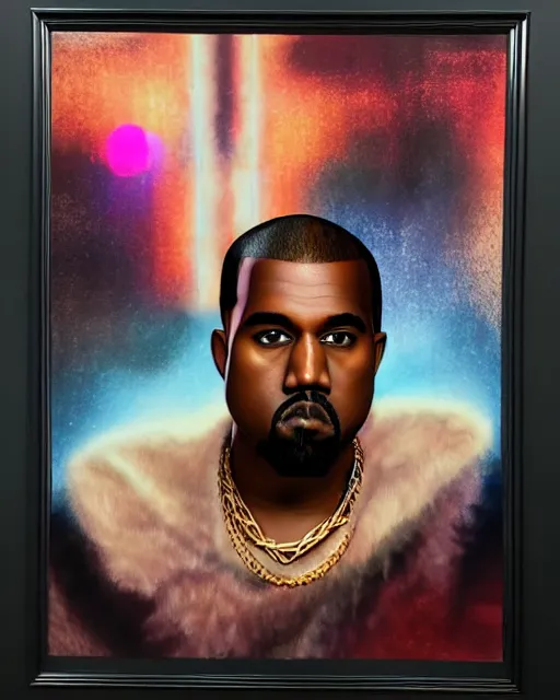 Image similar to kanye west in donda listening party mercedes benz stadium, airbrush, drew struzan illustration art, key art, movie poster