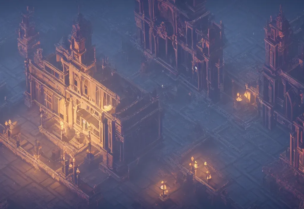 Prompt: isometric magicavoxel Bloodborne haven cinematic lighting, 4k