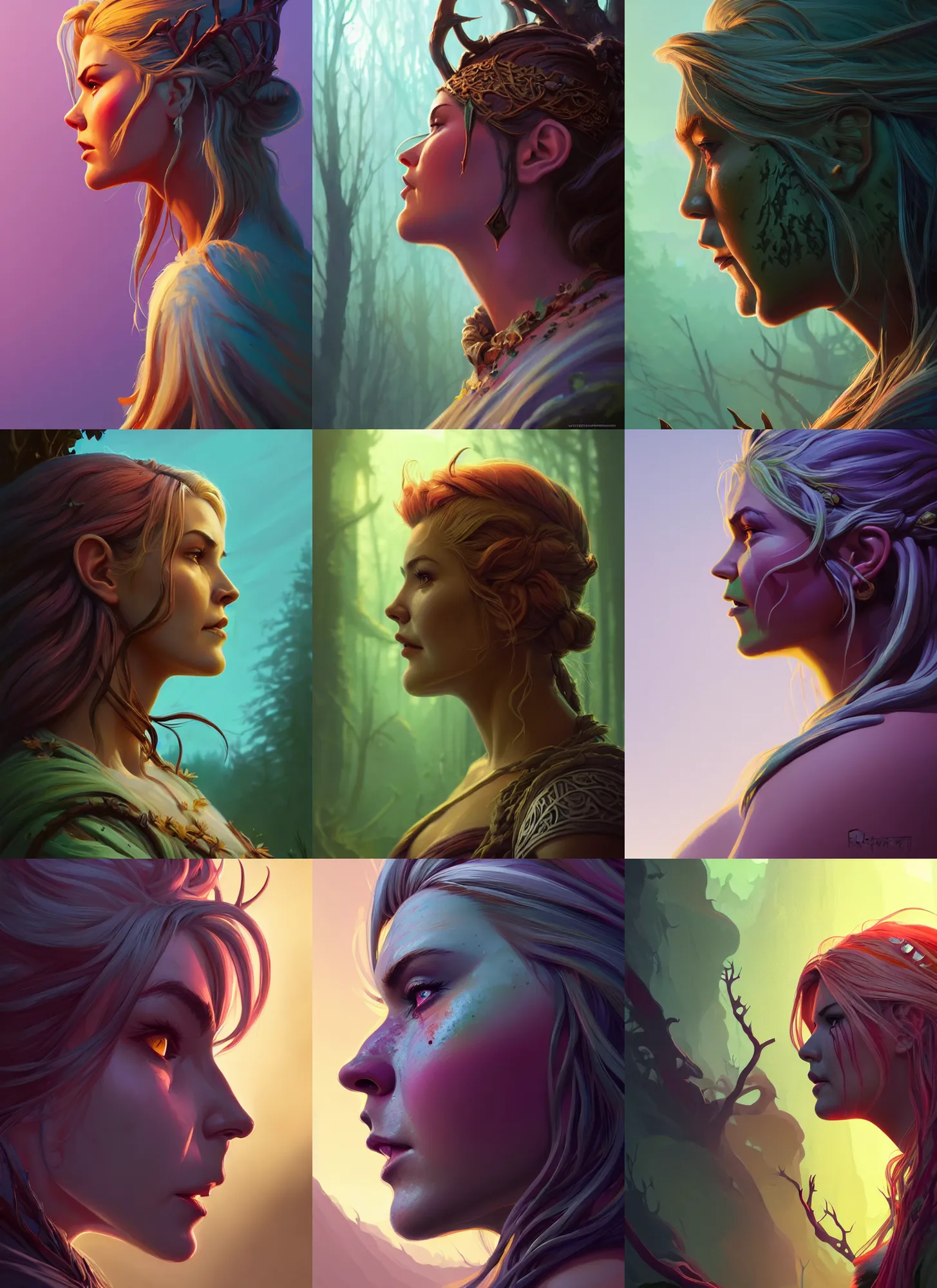 Prompt: side profile centered painted portrait, elisha cuthbert as orc forest druid, d & d, gloomhaven, matte painting concept art, art nouveau, beautifully backlit, swirly vibrant color lines, fantastically gaudy, aesthetic octane render, 8 k hd resolution, by ilya kuvshinov and cushart krentz and gilleard james