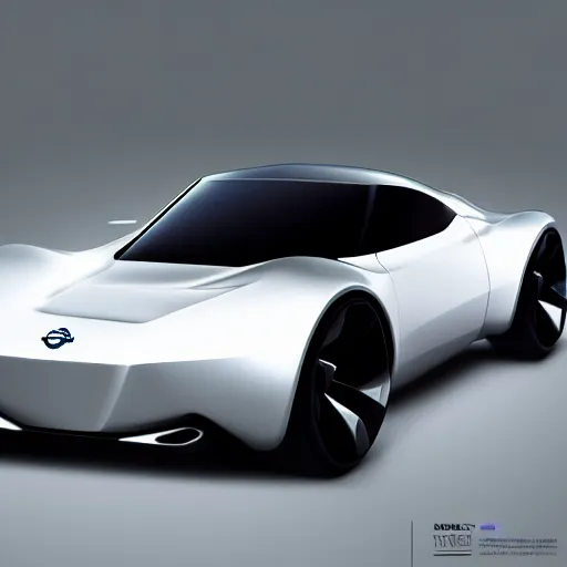 Prompt: a sports car design loosely based on the nissan sports cars, concept car, photoreal, symmetry, by ash thorp