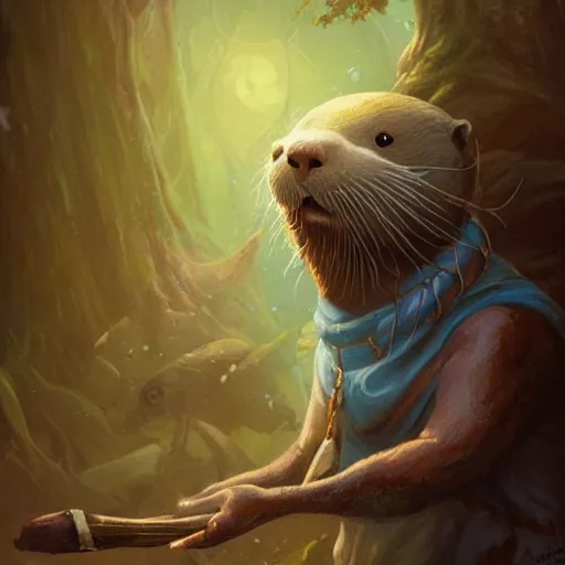 Image similar to anthropomorphic druidic otter casting a spell, DnD character art portrait, matte fantasy painting, DeviantArt Artstation, by Jason Felix by Steve Argyle by Tyler Jacobson by Peter Mohrbacher, cinematic lighting