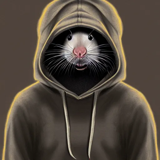 Image similar to a rat wearing a hoodie looking into the camera, furry art, furaffinity, symmetrical, highly detailed