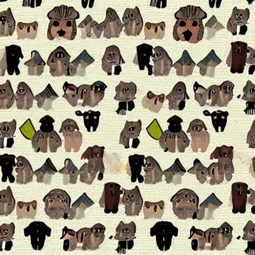 Prompt: a pattern of dogs and cats, vintage style