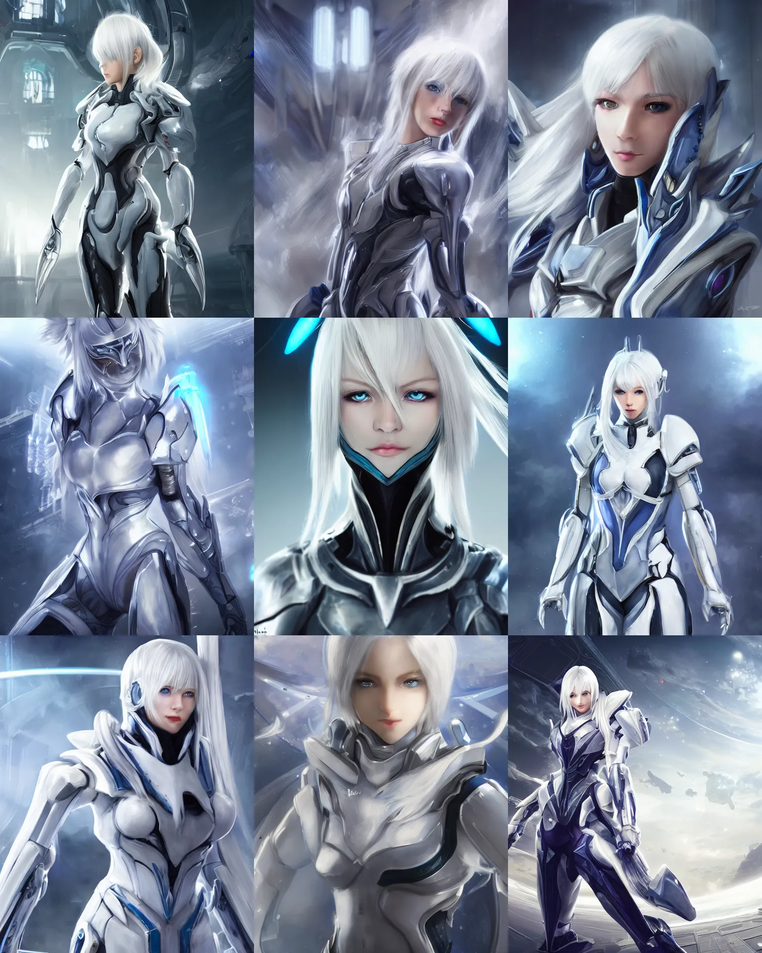 Prompt: perfect white haired girl, warframe armor, beautiful, dreamy, pretty face, blue eyes, portrait, bright light, scifi, utopian architecture in the background, laboratory, 4 k, high definition, ultra realistic, aura of light, cinematic, extreme details, focused, masterpiece, art by akihito tsukushi, akasuki brightmind