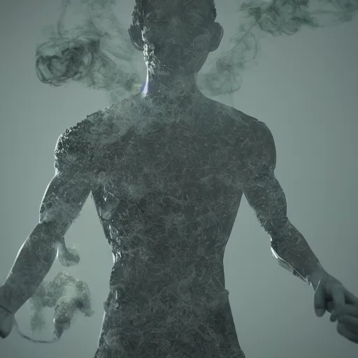 Image similar to man made of smoke particles octane render