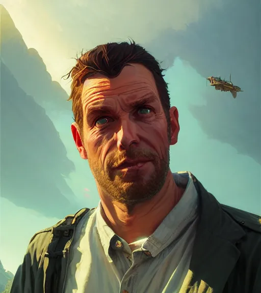 Image similar to highly detailed portrait giga chad in gta v, stephen bliss, unreal engine, fantasy art by greg rutkowski, loish, rhads, ferdinand knab, makoto shinkai and lois van baarle, ilya kuvshinov, rossdraws, tom bagshaw, global illumination, radiant light, detailed and intricate environment